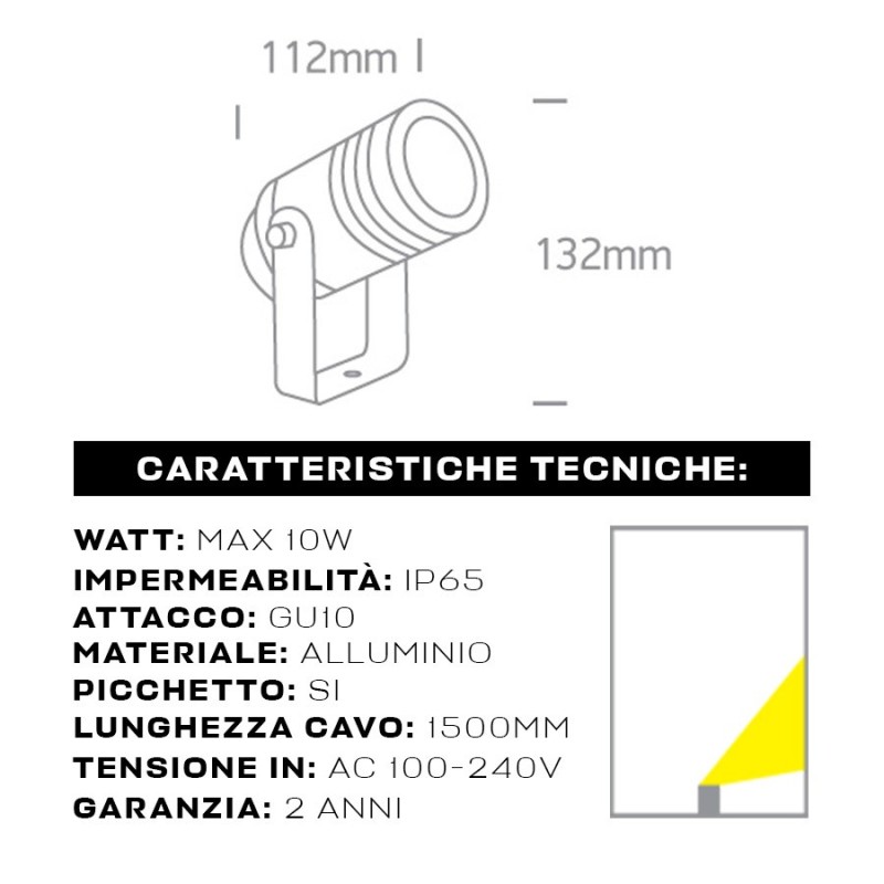 Faretto Da Giardino Con Picchetto Portalampada GU10 220V