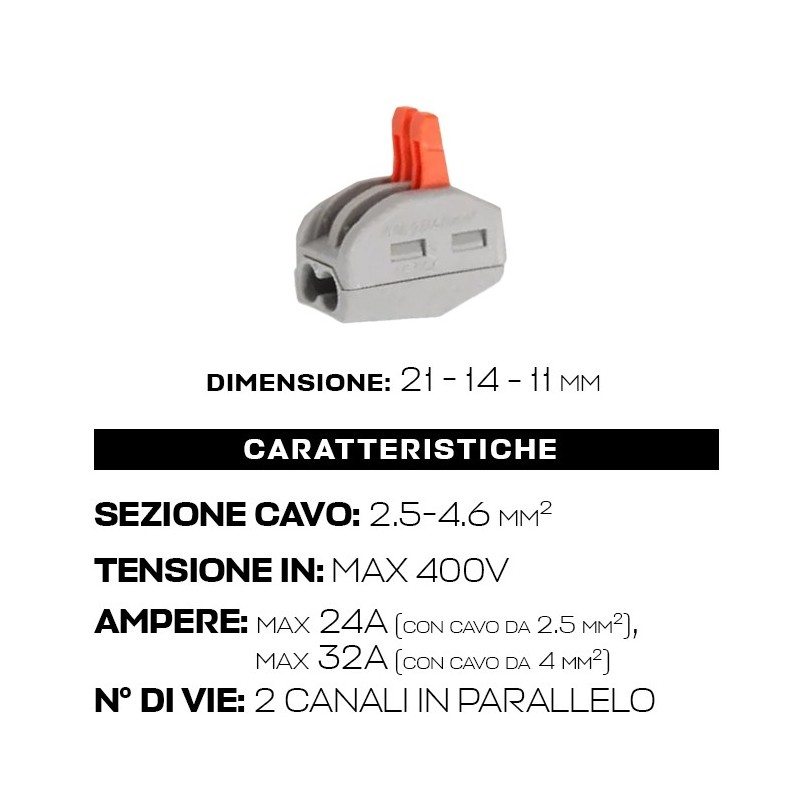 Morsetto Elettrico Connettore Rapido Serrafili 2 Vie 32A 400V