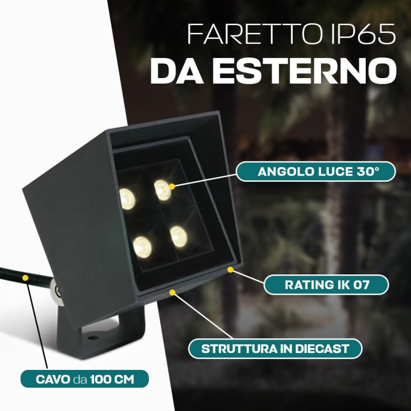 King Led Faretto Con Picchetto Quadrato Impermeabile Ip W Antracite