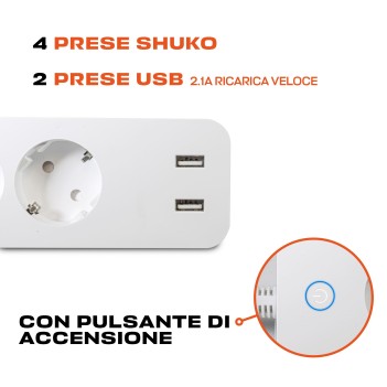 KiWi Multi-Presa Ciabatta Smart WiFi 16A 4x Schuko + 2x USB