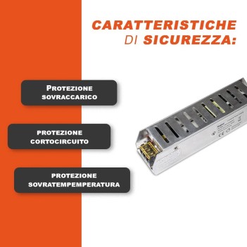 Alimentatore Metallico Slim 60W 24V per Strisce Led - Serie