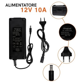 Alimentatore con Presa 120W DC 12V 10A Connettore Jack 5.5