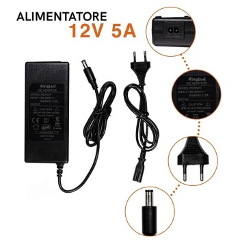 Alimentatore con Presa 60W DC 12V 5A Connettore Jack 5.5 su