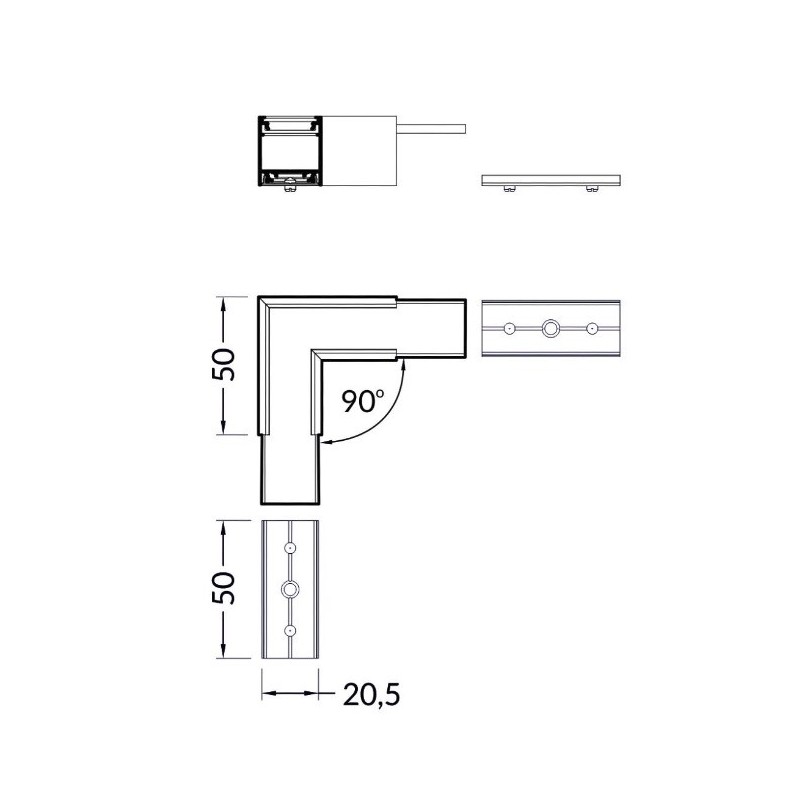 Connector for Linear Profile20 Black - 90 ° Side Angle Connection en