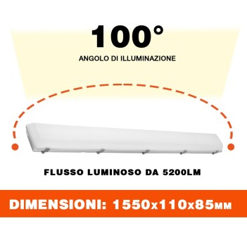 Waterproof LED ceiling light 54W 5200LM 4000K natural light IP65 150cm