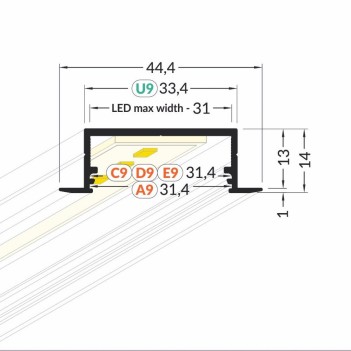 VARIO30-06 Recessed Aluminum Profile for Led Strip - Black 2mt - Complete Kit