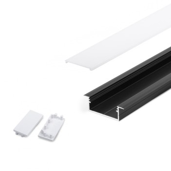 VARIO30-06 Recessed Aluminum Profile for Led Strip - Black 2mt - Complete Kit