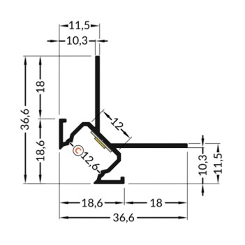 Aluminum Profile for plasterboard UNI-TILE12 270DEG for Led Strip - Anodized