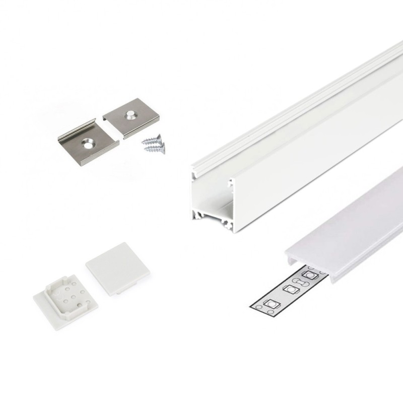 LINEA20 Aluminum Profile for Led Strip - White 2mt - Complete Kit