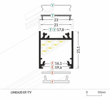 LINEA20 Aluminum Profile for Led Strip - White 2mt - Complete Kit