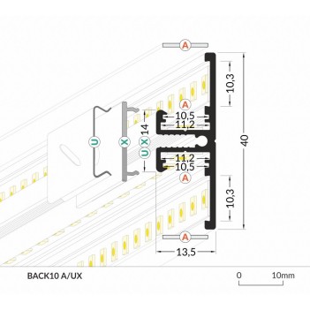 Profilo in Alluminio da Parete BACK10 per Strisce Led - Bianco 2mt - Kit