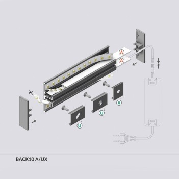 Profilo in Alluminio da Parete BACK10 per Strisce Led - Bianco 2mt - Kit