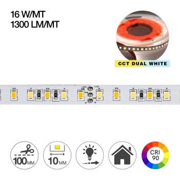 Striscia LED COB 220V AC - 10W/m - 12mm - IP67 - 5 metri - Bianco