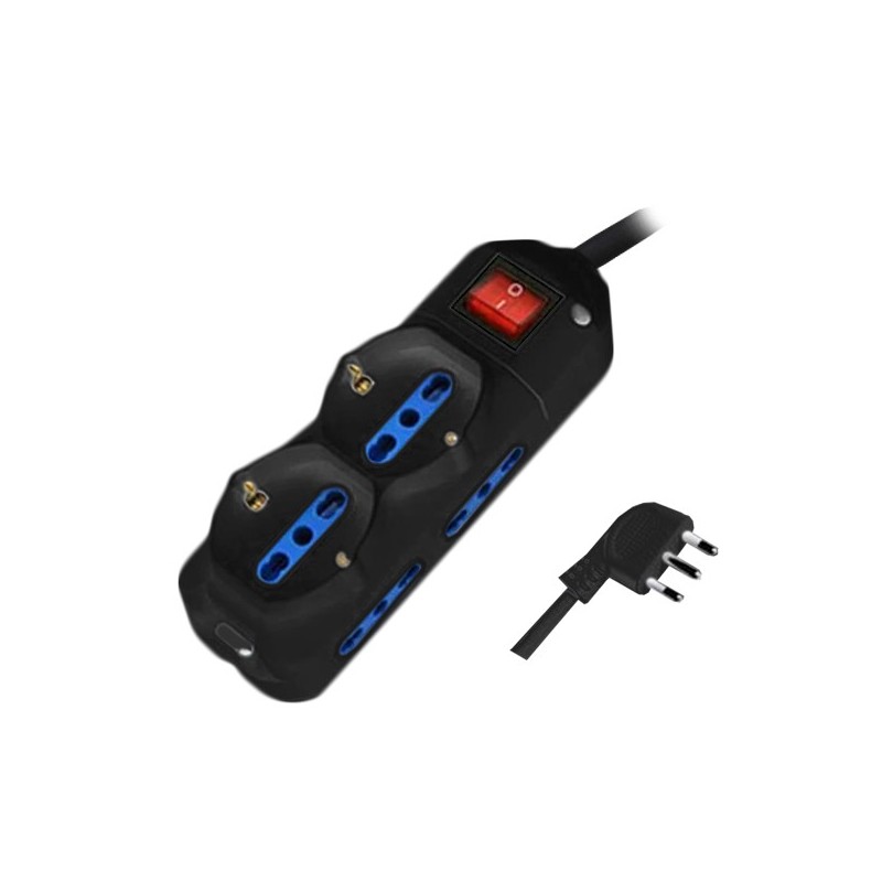 Power Strip 6 Places Bypass + Bypass Schuko Plug 16A Black Color - Switch -