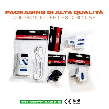 Adattatore Rotante 10A Bipasso con 2 prese + 1 Schuko con