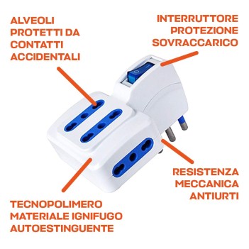 Adattatore 4 Posti Bipasso con interruttore protezione