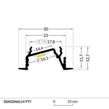 Recessed Aluminum Profile DIAGONAL14 for Led Strip - Black 2mt - Complete Kit en