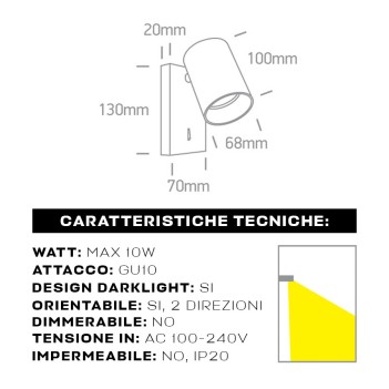 Led lamp Adjustable night area wall lamp with GU10 socket and switch - Retrò