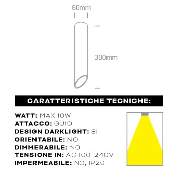 Ceiling Light with GU10 Connection CUT CYLINDER Series 300mm D60 Spotlight Colour White