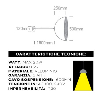 Lampadario Led a Sospensione Design Circolare diametro 50 cm colore bianco