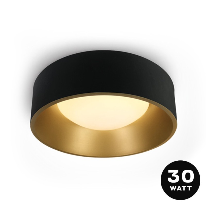 Plafoniera da Soffitto 30W 2400lm 3000K D480 CRI90 IP20 Colore Nero e Oro Serie DECOR