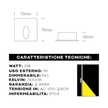 LED recessed wall light 3W 220V IP54 Colour Aluminium - DARK LIGHT WALL en