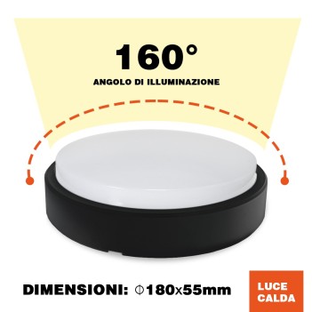 Plafoniera Led da soffitto Rotonda Nera 15W 1100lm