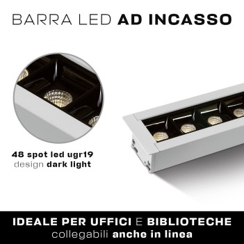 Plafoniera Led Lineare da incasso 40W 4000lm UGR19 CRI90 1295mm IP20 Colore Bianca Serie OFFICE