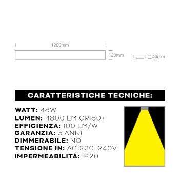 Plafoniera Led Lineare 48W 4800lm 1200mm IP20 Colore Bianca Serie FLOATING LIGHT