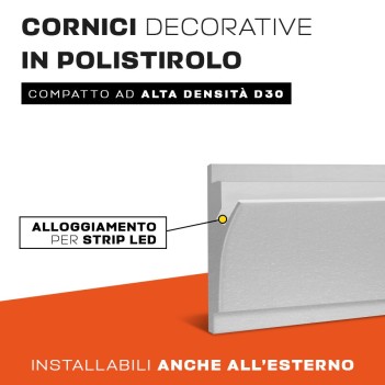 Cornice decorativa in Polistirolo per strip LED da 1 metro Effetto veletta