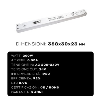 Alimentatore led Actec LT 200W 24V - Design Lineare LT-200-24