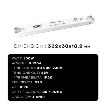 Alimentatore Actec LT 150W 48V - Design Lineare LT-150-48