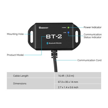 Renogy Modulo Bluetooth BT-2 per Batterie Litio LIFEPO4, Rover Elite