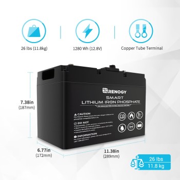 RENOGY BATTERIA SMART 100Ah LITIO FERRO FOSFATO LIFEPO4