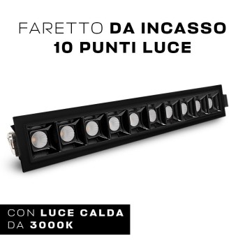 Faretto da incasso rettangolore Nero da 20W - Design Moderno