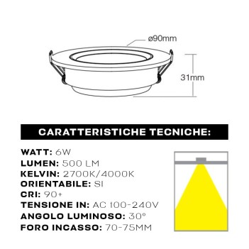 Faretto da incasso MiBoxer orientabile 6W CRI90+ 30D con