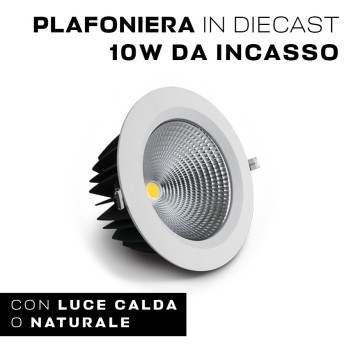 Downlight COB Plafoniera da Incasso 10W 850lm IP20 60D Foro 95mm Colore Bianco