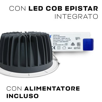 Downlight COB Plafoniera da Incasso 10W 850lm IP20 60D Foro 95mm Colore Bianco