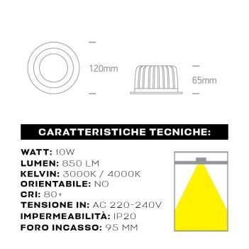 Downlight COB Downlight 10W 850lm IP20 60D Hole 95mm Colour White