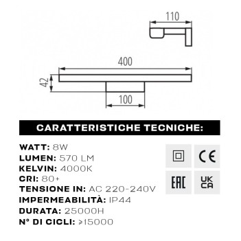 Wall lamp 8W 570lm 230V IP44 - ASTEN 60cm Chrome