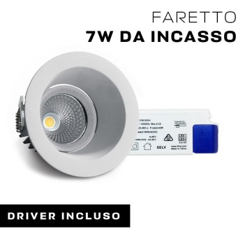 Downlight COB DARK LIGHT Faretto da Incasso 7W 560lm IP20 60D Foro 80mm Colore Bianco Orientabile