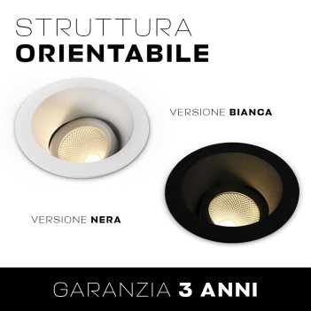 Downlight COB DARK LIGHT Faretto da Incasso 7W 560lm IP20 60D Foro 80mm Colore Bianco Orientabile