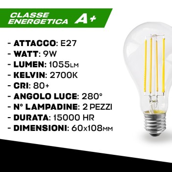 PROMO KIT 2 Lampadine Led E27 9W 1055lm A60 su KingLed