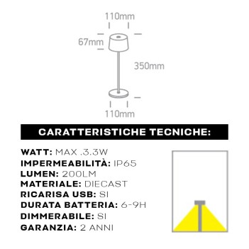 Lampada Led da Tavolo Bianca 3.3W 200lm Dimmerabile e