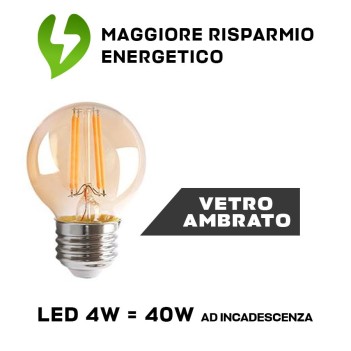 Lampadina Led G45 attacco E27 4W 360lm 2200K - Vetro ambrato