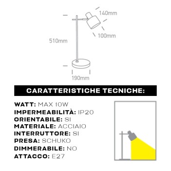 Black Steel Led Table Lamp E27 socket with switch - Retro Series