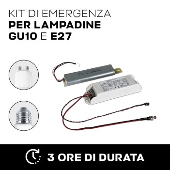 Emergency kit for Gu10 and E27 bulbs 3-7W com battery 3,0aH duration 3 hours en