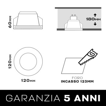 Faretto in gesso rotondo da incasso con portalampada GU10 e vetro satinato