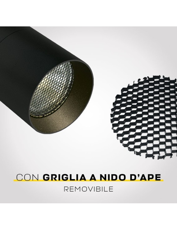 Faretto Led Per Binario Trifase Serie Honey Comb Con Portalampada Gu Colore Nero