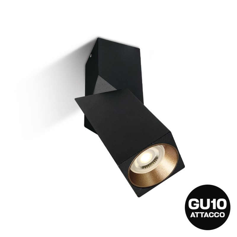 Faretto da Soffitto con Attacco GU10 Serie ADJ SQUARE 196mm D58x58 Spotlight Orientabile Colore Nero